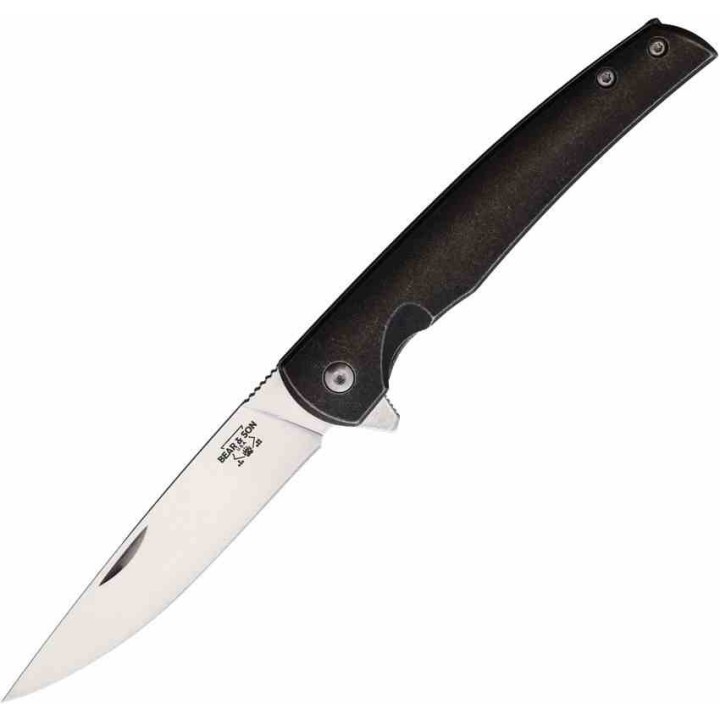 Couteau Bear & Son Rancher Sideliner Titanium Lame Acier D2 Clip Point Manche Titane Framelock BCTI21 - Livraison Gratuite
