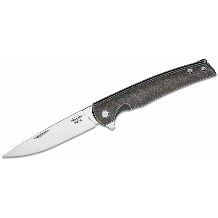 Couteau Bear & Son Rancher Sideliner Titanium Lame Acier D2 Clip Point Manche Titane Framelock BCTI21 - Livraison Gratuite