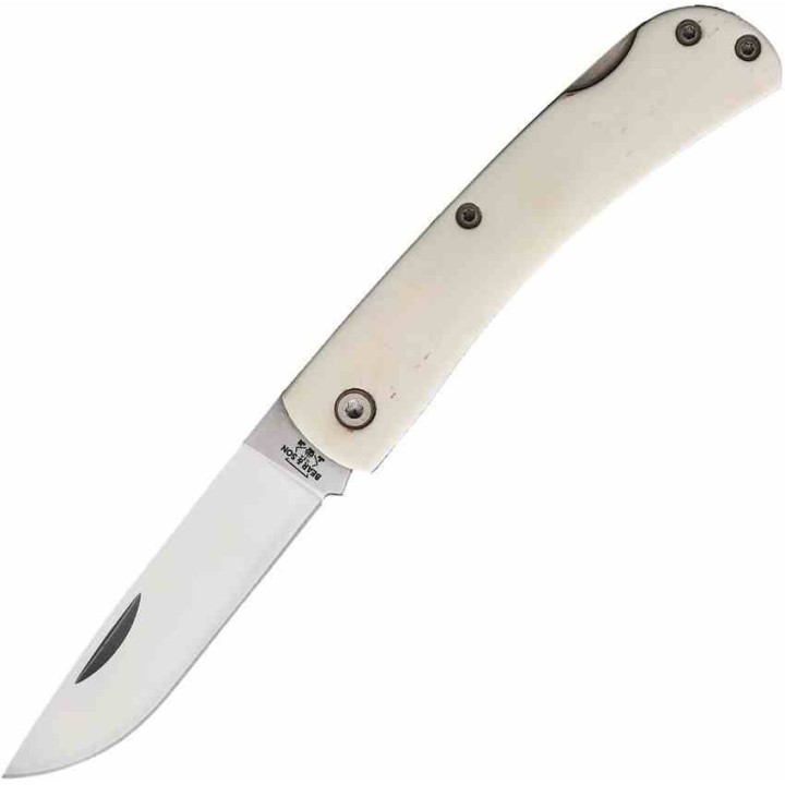 Couteau Bear & Son Small Farmhand White Smooth Bone Lame Acier Carbone Lockback USA BCWSB37L - Livraison Gratuite