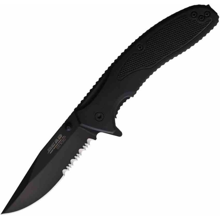 Couteau Bear & Son Sideliner Black Manche Zytel Lame Acier 440 Black Combo Linerlock Clip USA BC61130 - Livraison Gratuite