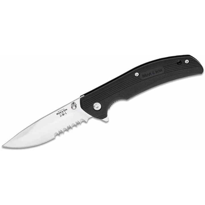 Couteau Bear & Son Sideliner Black Manche Zytel Lame Acier 440 Satin Serr Linerlock Clip USA BC778SR - Livraison Gratuite