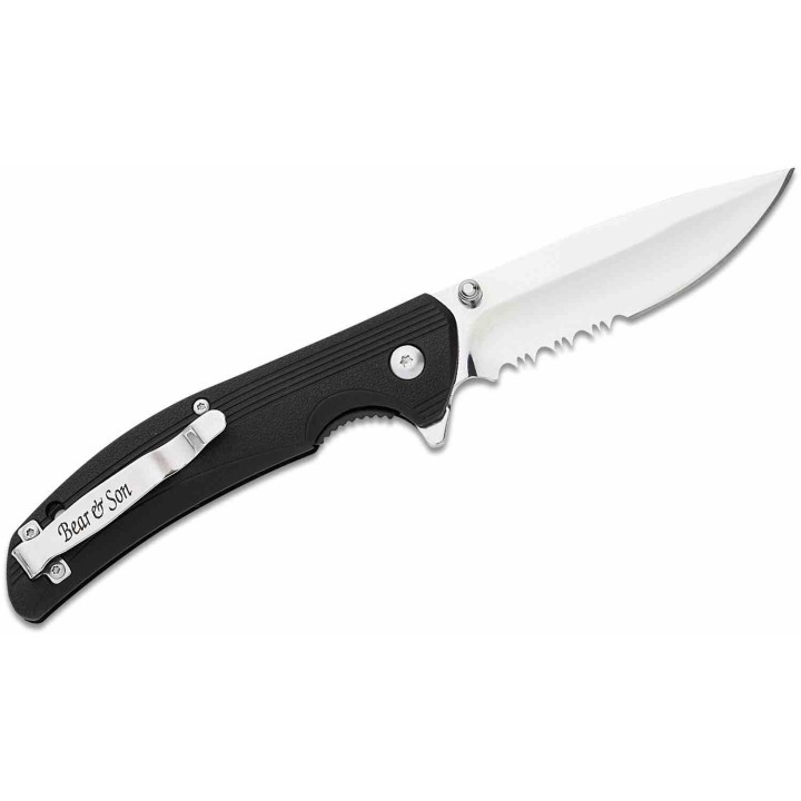 Couteau Bear & Son Sideliner Black Manche Zytel Lame Acier 440 Satin Serr Linerlock Clip USA BC778SR - Livraison Gratuite