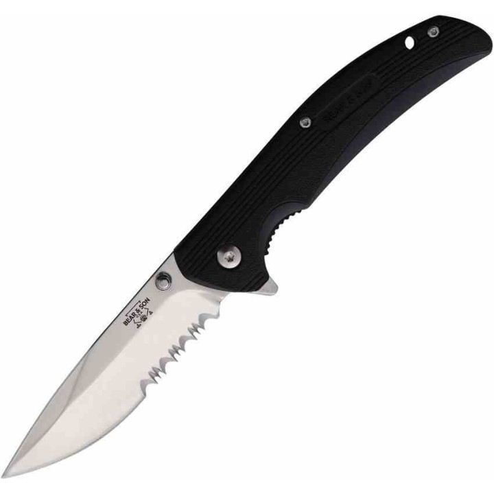 Couteau Bear & Son Sideliner Black Manche Zytel Lame Acier 440 Satin Serr Linerlock Clip USA BC778SR - Livraison Gratuite