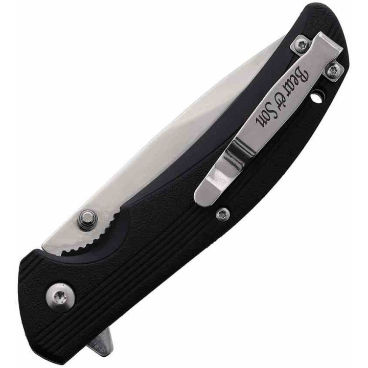 Couteau Bear & Son Sideliner Black Manche Zytel Lame Acier 440 Satin Serr Linerlock Clip USA BC778SR - Livraison Gratuite