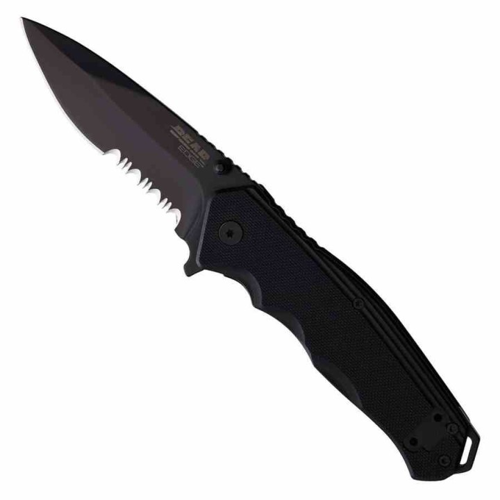 Couteau Bear & Son Sideliner Black Manche Zytel Lame Acier 440 Black Combo Linerlock Clip USA BC61129 - Livraison Gratuite