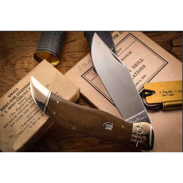 Couteau Rough Ryder Deer Slayer Brown Burlap Lame Acier 440 Manche Micarta Slip Joint RR2329 - Livraison Gratuite