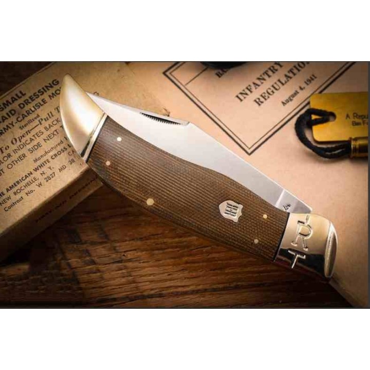 Couteau Rough Ryder Deer Slayer Brown Burlap Lame Acier 440 Manche Micarta Slip Joint RR2329 - Livraison Gratuite