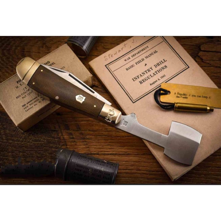 Couteau Rough Ryder Pocket Chopper Hatchet & Clip Lames Acier 440 Manche Micarta RR2339 - Livraison Gratuite