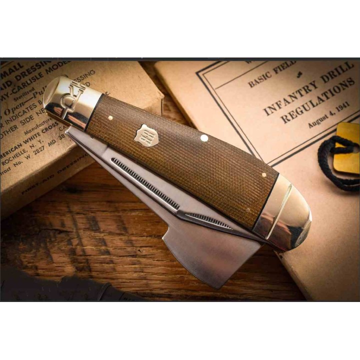 Couteau Rough Ryder Pocket Chopper Hatchet & Clip Lames Acier 440 Manche Micarta RR2339 - Livraison Gratuite