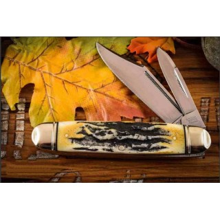 Couteau Rough Ryder Cattleman Cinnamon Jigged Stag Bone Handle Carbon Blade RR2430 - Livraison Gratuite