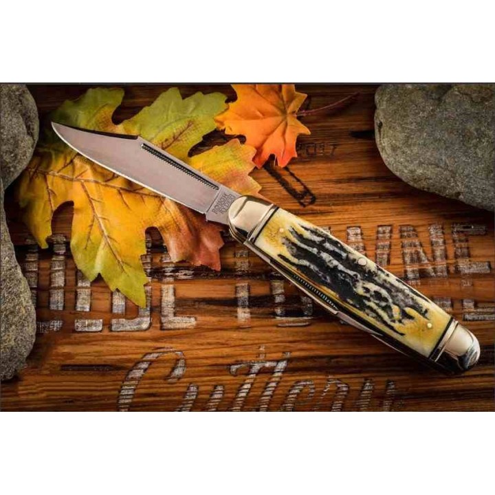 Couteau Rough Ryder Cattleman Cinnamon Jigged Stag Bone Handle Carbon Blade RR2430 - Livraison Gratuite