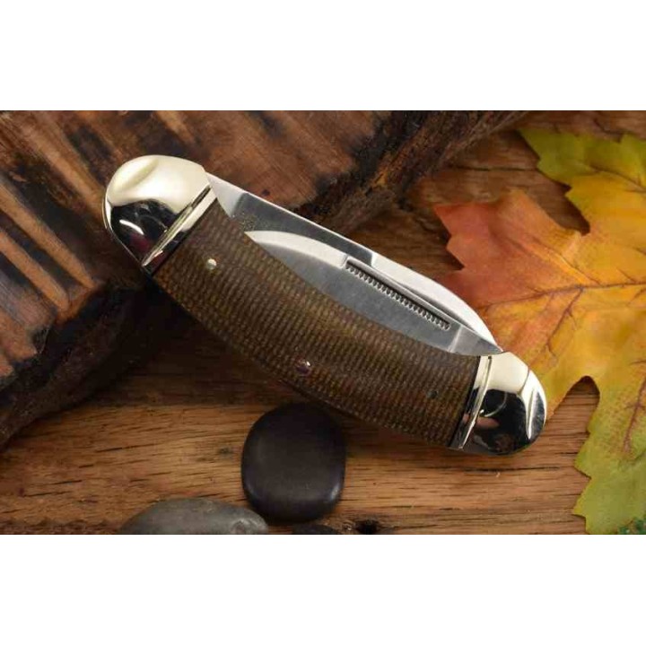 Couteau Rough Ryder Bow Canoe Burlap Manche Micarta Lames Acier 440 RR2376 - Livraison Gratuite