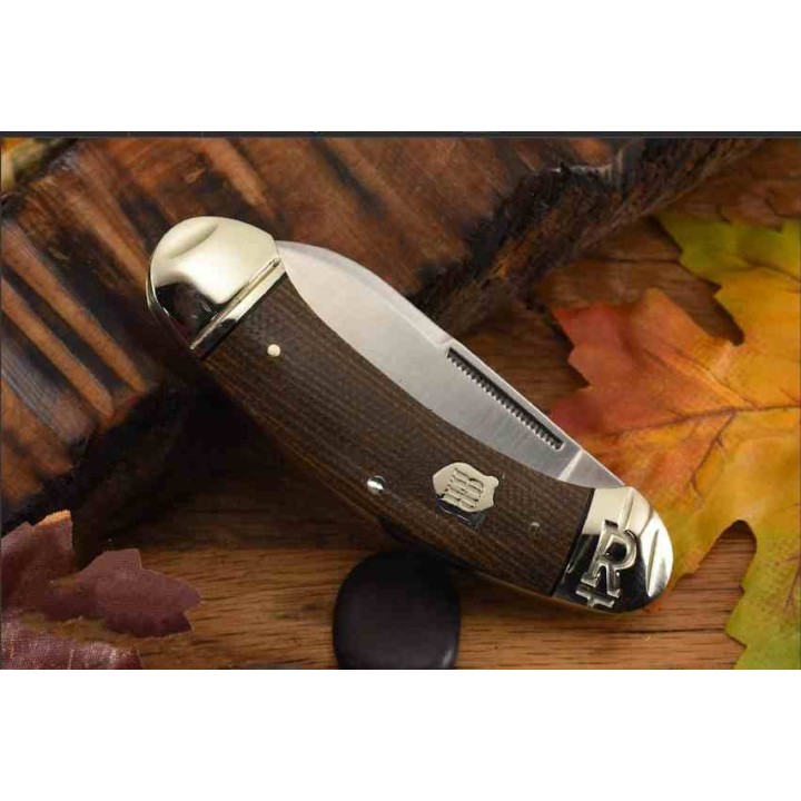 Couteau Rough Ryder Bow Canoe Burlap Manche Micarta Lames Acier 440 RR2376 - Livraison Gratuite