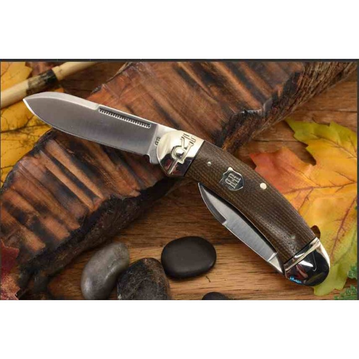 Couteau Rough Ryder Bow Canoe Burlap Manche Micarta Lames Acier 440 RR2376 - Livraison Gratuite