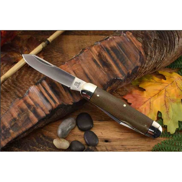 Couteau Rough Ryder Moose Burlap Manche Micarta Lames Acier 440 RR2338 - Livraison Gratuite