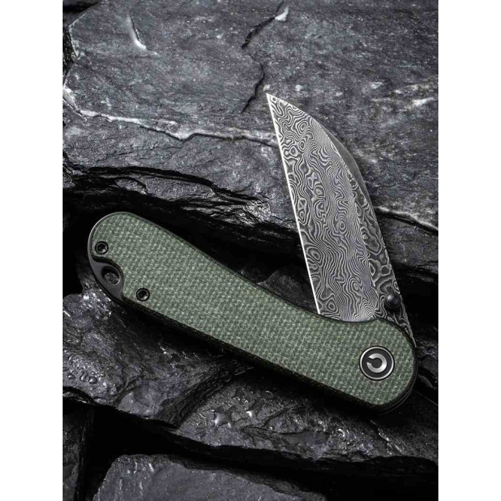 Couteau CIVIVI Elementum Damas Green Lame Wharncliffe Manche Micarta IKBS Linerlock Clip C18062AFDS1 - Livraison Gratuite