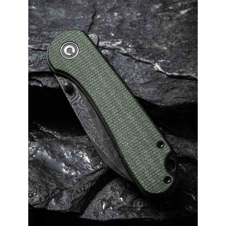 Couteau CIVIVI Elementum Damas Green Lame Wharncliffe Manche Micarta IKBS Linerlock Clip C18062AFDS1 - Livraison Gratuite