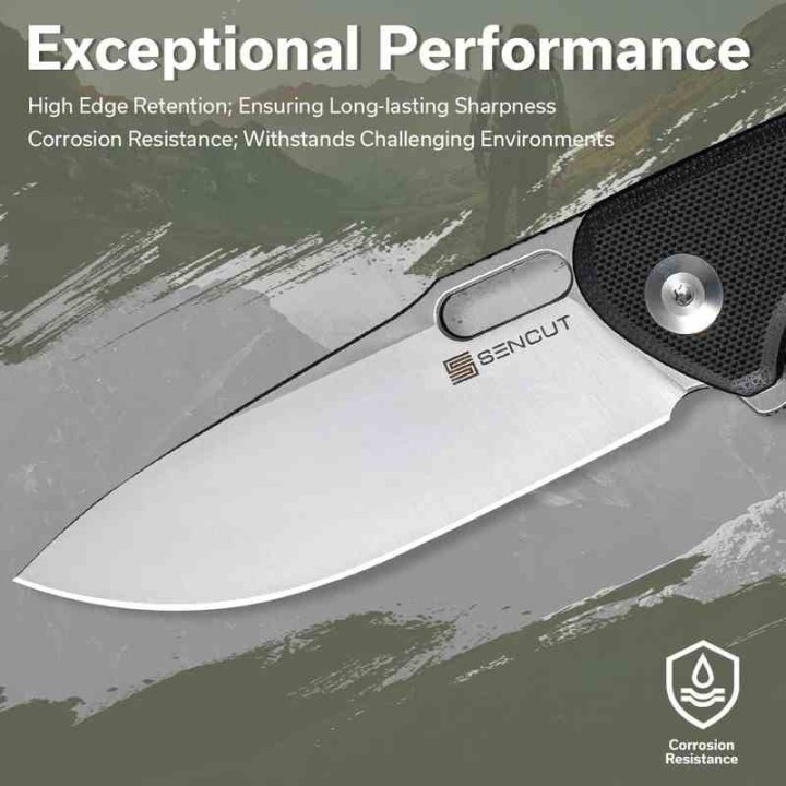 Couteau Sencut Vesperon Black Lame Acier 9Cr18MoV Satin Manche G10 IKBS Linerlock Clip S200651 - Livraison Gratuite