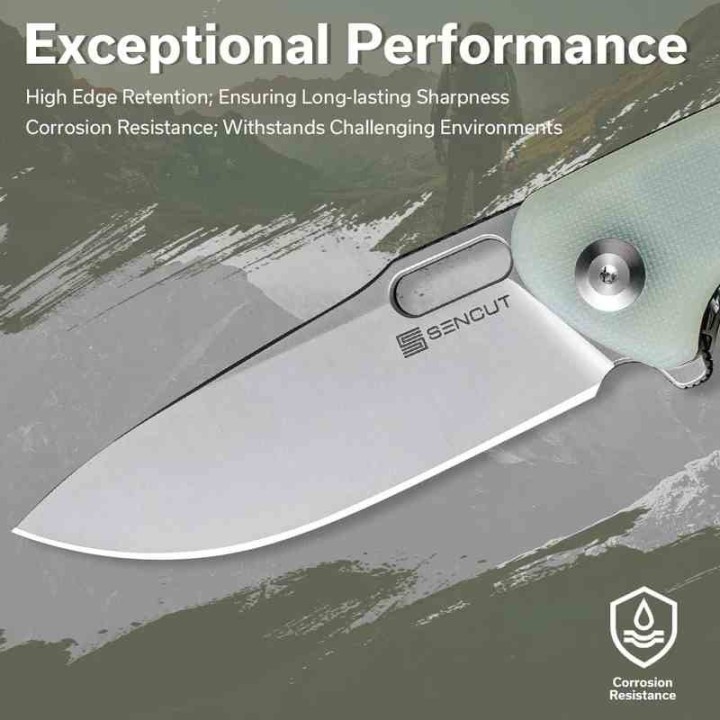 Couteau Sencut Vesperon Jade Lame Acier 9Cr18MoV Satin Manche G10 IKBS Linerlock Clip S200652 - Livraison Gratuite
