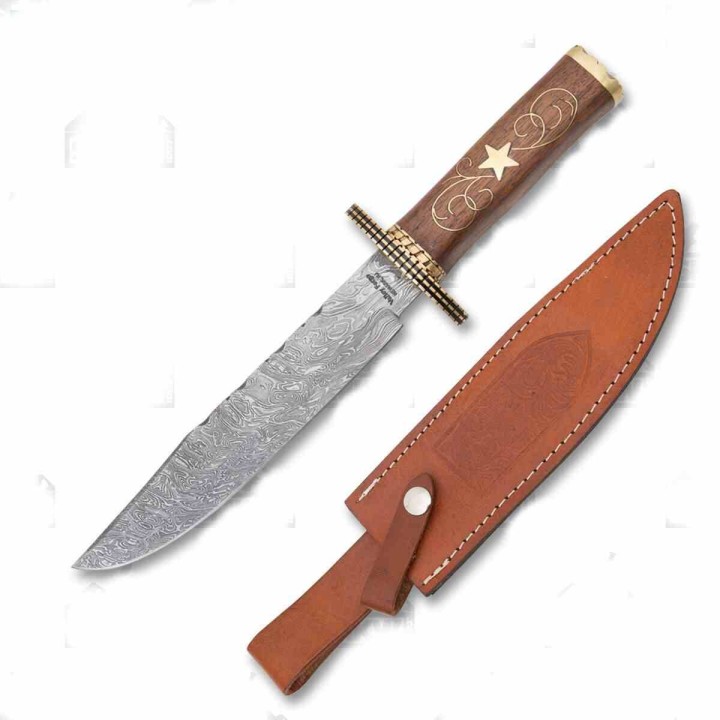 Couteau Damas Frost Cutlery Valley Forge Manche Noyer Lame Acier Damas 26 Couches Etui Cuir FVFD52 - Livraison Gratuite
