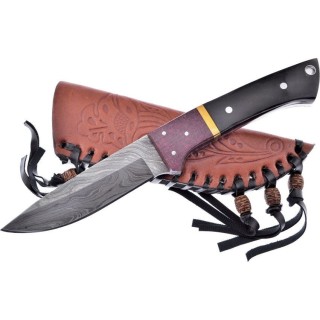 Couteau Damas Frost Cutlery Hunter Buffalo Horn Manche Corne Lame 256 Couches Etui Cuir FCW4762BHD - Livraison Gratuite