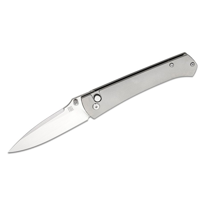 Couteau ArtisanCutlery Andromeda Gray Manche Titane Lame Acier CPM-S35VN Button Lock Clip IKBS ATZ1856GGY - Livraison Gratuite