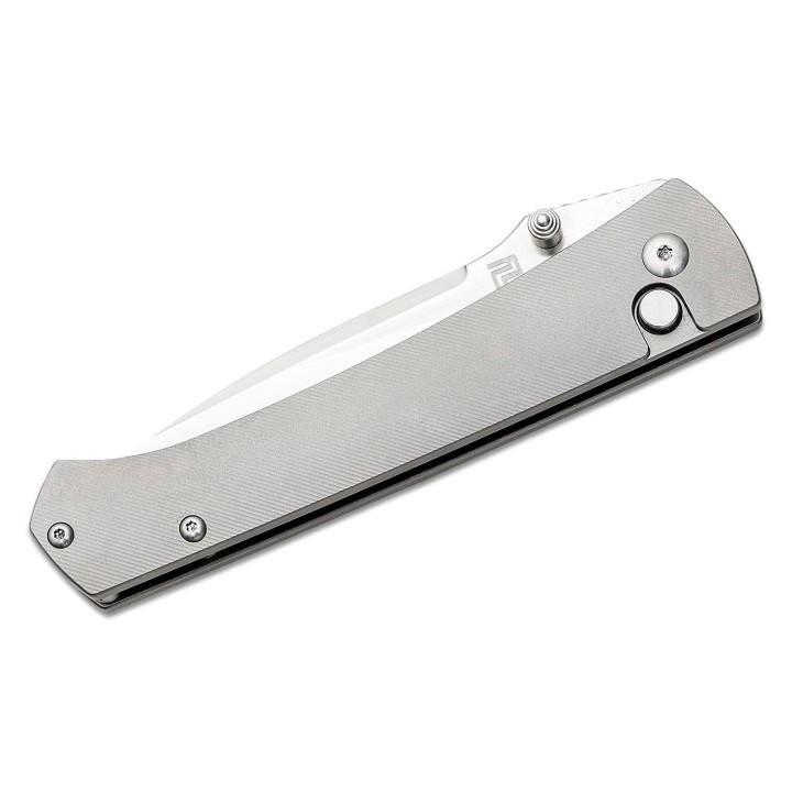 Couteau ArtisanCutlery Andromeda Gray Manche Titane Lame Acier CPM-S35VN Button Lock Clip IKBS ATZ1856GGY - Livraison Gratuite
