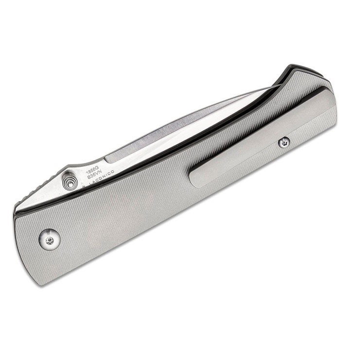 Couteau ArtisanCutlery Andromeda Gray Manche Titane Lame Acier CPM-S35VN Button Lock Clip IKBS ATZ1856GGY - Livraison Gratuite