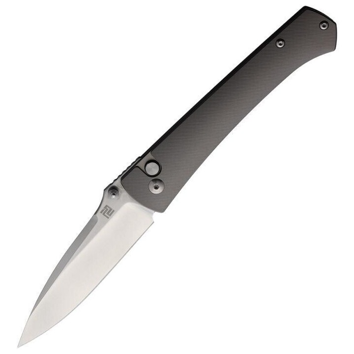 Couteau ArtisanCutlery Andromeda Gray Manche Titane Lame Acier CPM-S35VN Button Lock Clip IKBS ATZ1856GGY - Livraison Gratuite