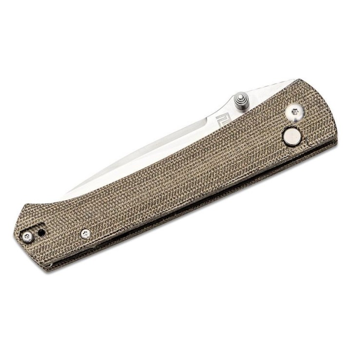 Couteau ArtisanCutlery Andromeda Od Green Manche Micarta Lame Acier CPM-S35VN Button Lock ATZ1856PODG - Livraison Gratuite