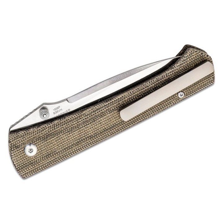 Couteau ArtisanCutlery Andromeda Od Green Manche Micarta Lame Acier CPM-S35VN Button Lock ATZ1856PODG - Livraison Gratuite