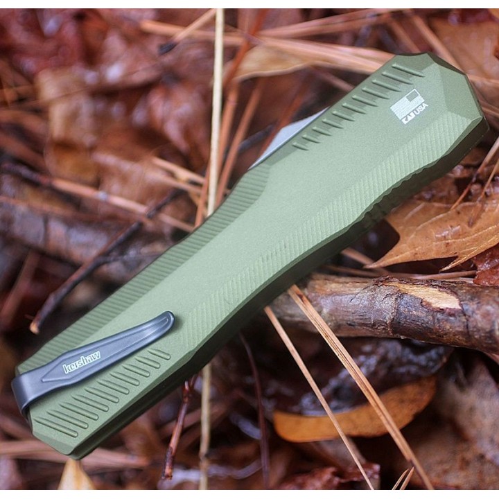 Couteau Kershaw Livewire OTF AUTO Olive Green Lame Acier CPM-MagnaCut Manche Aluminum Clip USA KS9000OL - Livraison Gratuite