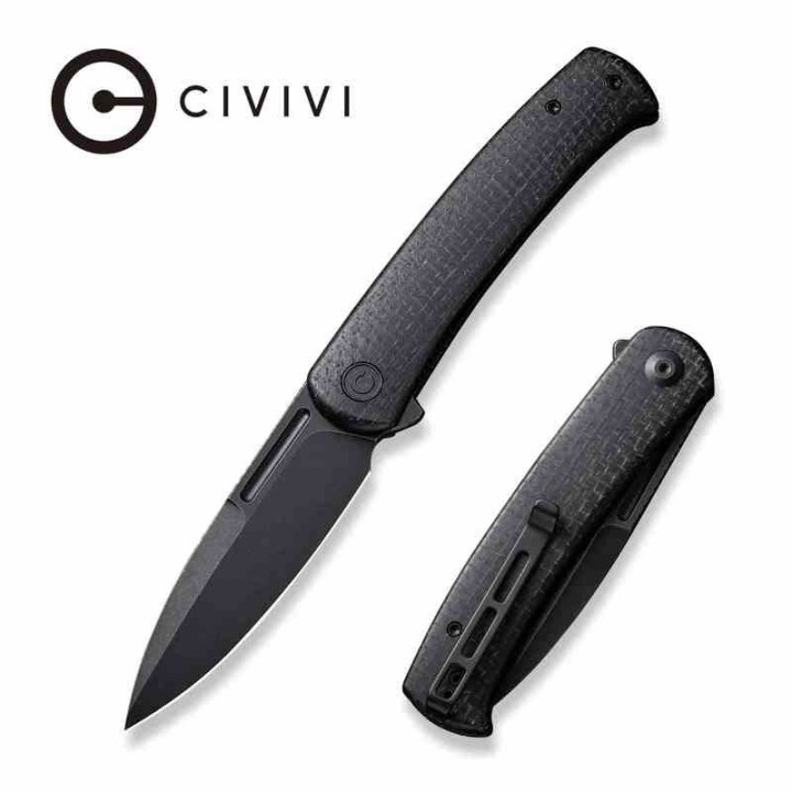 Couteau Civivi Caetus Black Burlap Lame Acier 14C28N Black Manche Micarta IKBS Linerlock Clip CIVC21025C2 - Livraison Gratuite