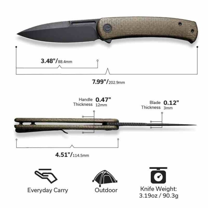 Couteau Civivi Caetus Green Burlap Lame Acier 14C28N Black Manche Micarta IKBS Linerlock Clip CIVC21025C3 - Livraison Gratuite