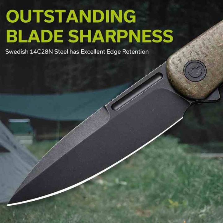 Couteau Civivi Caetus Green Burlap Lame Acier 14C28N Black Manche Micarta IKBS Linerlock Clip CIVC21025C3 - Livraison Gratuite