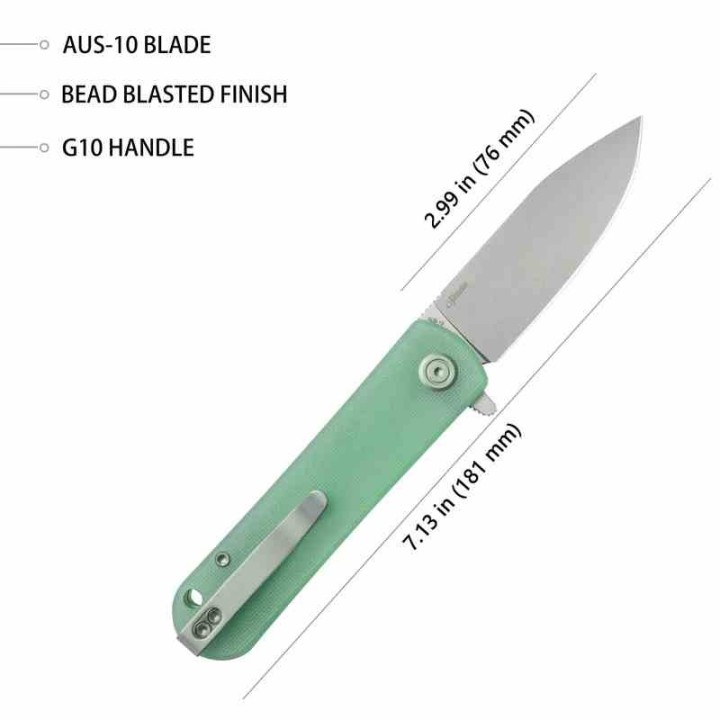 Couteau Kubey NEO Jade Manche G10 Lame Acier AUS-10 IKBS Linelock Clip KUB371C - Livraison Gratuite