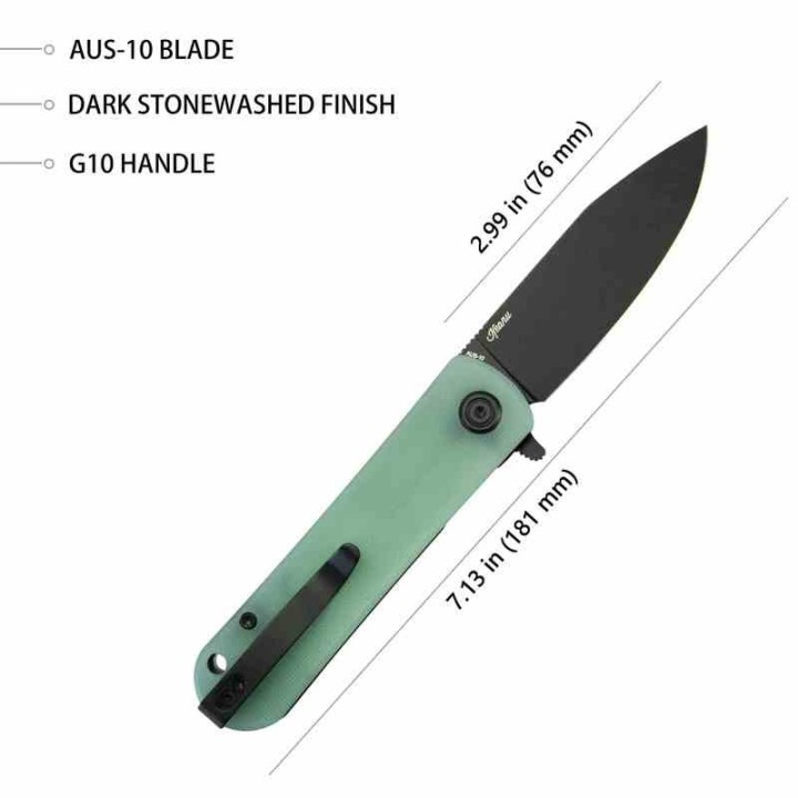 Couteau Kubey NEO Jade Manche G10 Lame Acier AUS-10 IKBS Linelock Clip KUB371D - Livraison Gratuite