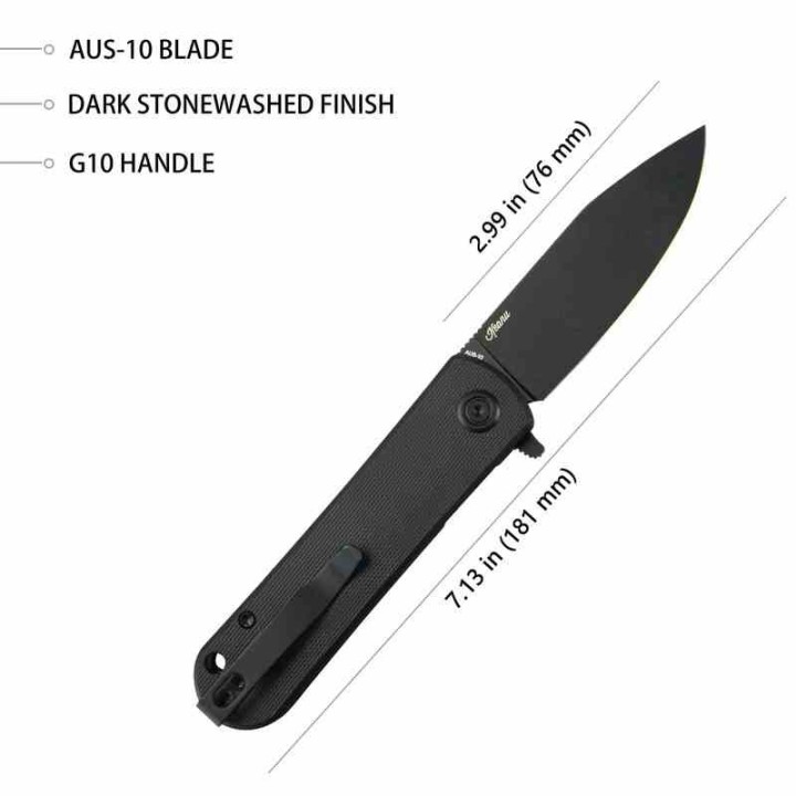 Couteau Kubey NEO Black Manche G10 Lame Acier AUS-10 IKBS Linelock Clip KUB371B - Livraison Gratuite