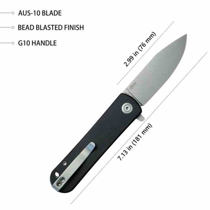 Couteau Kubey NEO Black Manche G10 Lame Acier AUS-10 IKBS Linelock Clip KUB371A - Livraison Gratuite
