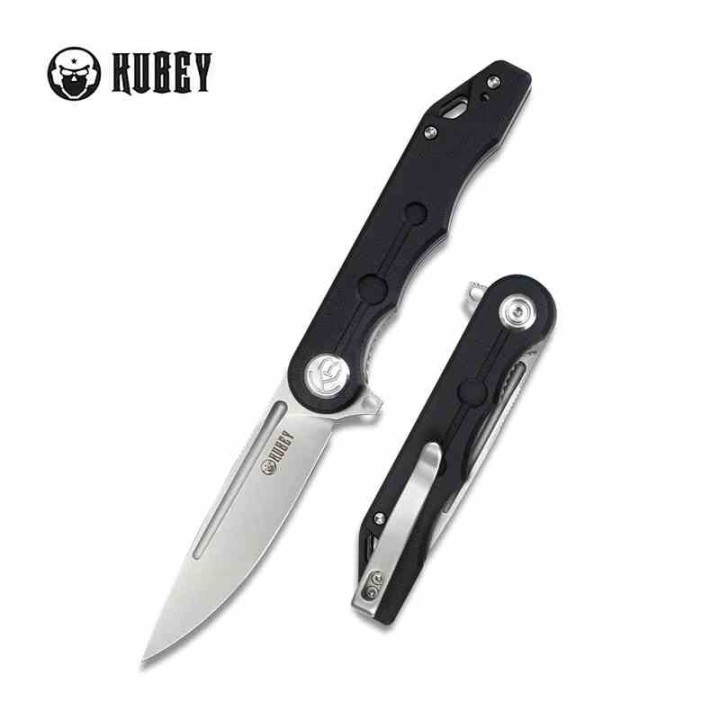 Couteau Kubey MIZO Black Manche G10 Lame Acier AUS-10 IKBS Linelock Clip KUB312A - Livraison Gratuite