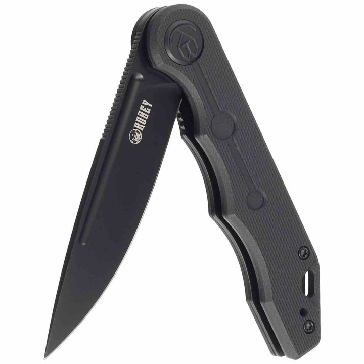 Couteau Kubey MIZO Black Manche G10 Lame Acier AUS-10 Blackwash IKBS Linelock Clip KUB312B - Livraison Gratuite