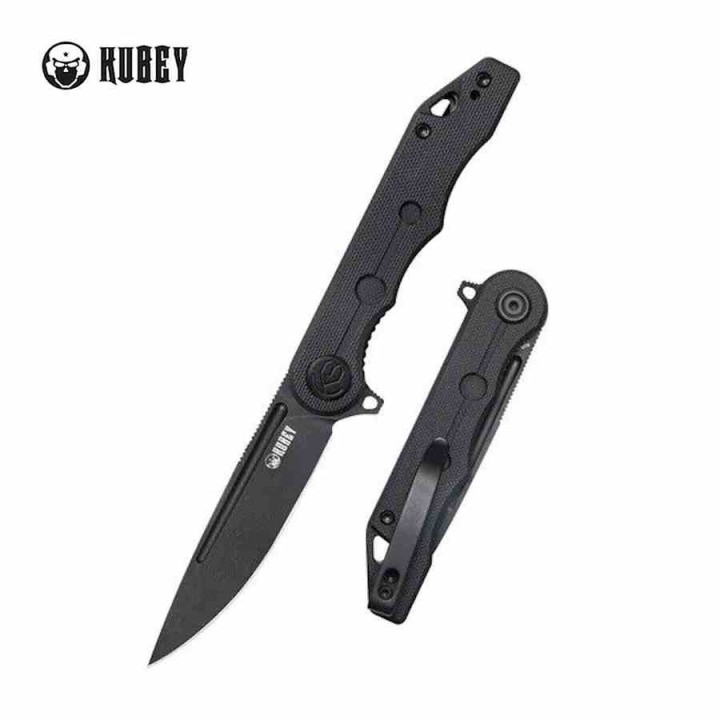 Couteau Kubey MIZO Black Manche G10 Lame Acier AUS-10 Blackwash IKBS Linelock Clip KUB312B - Livraison Gratuite