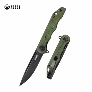 Couteau Kubey MIZO OD Green Manche G10 Lame Acier AUS-10 Blackwash IKBS Linelock Clip KUB312D - Livraison Gratuite