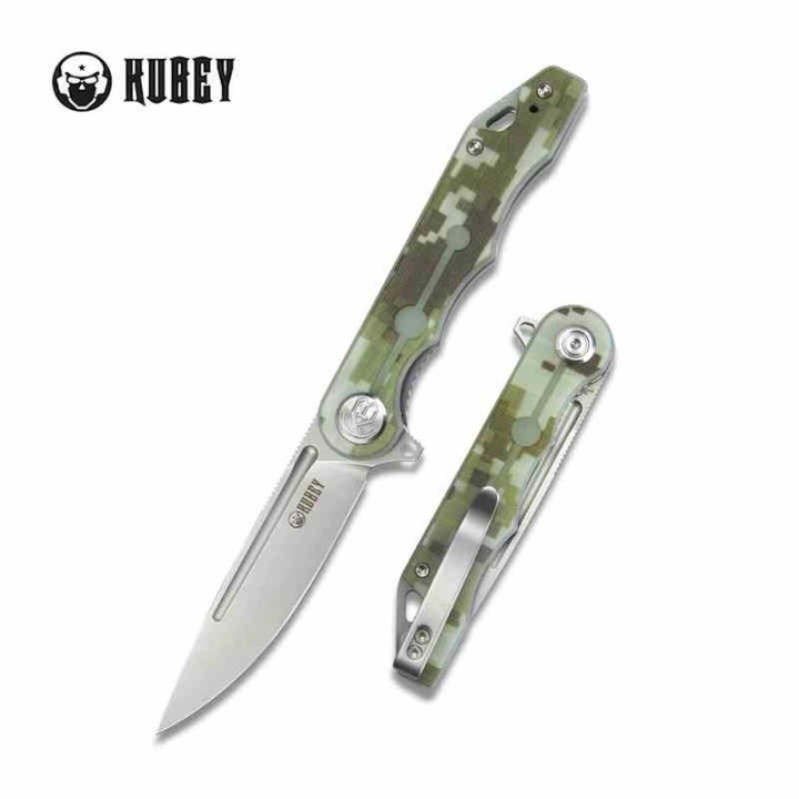 Couteau Kubey MIZO Camo Manche G10 Lame Acier AUS-10 Bead Blast IKBS Linelock Clip KUB312E - Livraison Gratuite