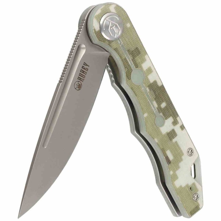 Couteau Kubey MIZO Camo Manche G10 Lame Acier AUS-10 Bead Blast IKBS Linelock Clip KUB312E - Livraison Gratuite
