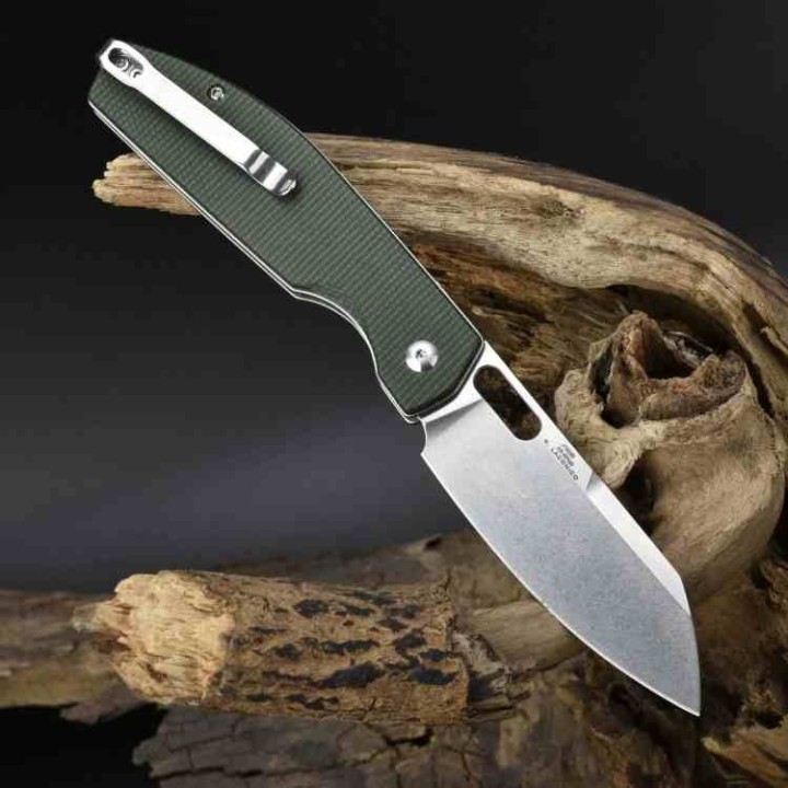 Couteau CJRB Ekko Green Lame Sheepsfoot Acier AR-RPM9 Manche Micarta IKBS Button Lock Clip J1929BMGN  - Livraison Gratuite