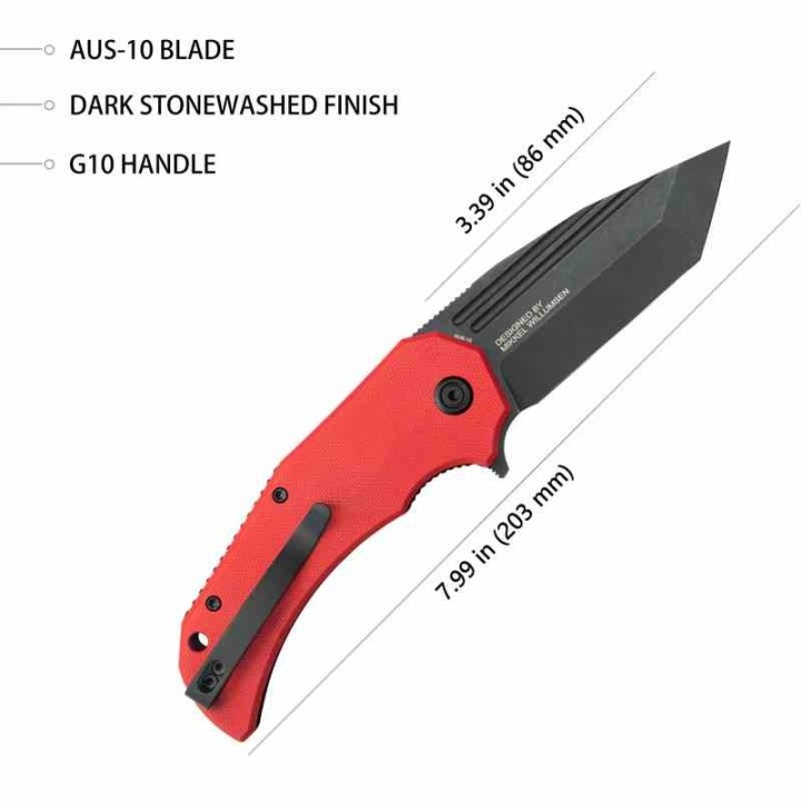 Couteau Kubey Bravo One Red Manche G10 Lame Acier AUS-10 Blackwash IKBS Linelock Clip KUB318B - Livraison Gratuite