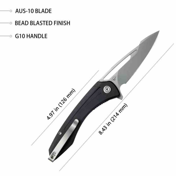 Couteau Kubey Merced Black Manche G10 Lame Acier AUS-10 Bead Blast IKBS Linelock Clip KUB345A - Livraison Gratuite