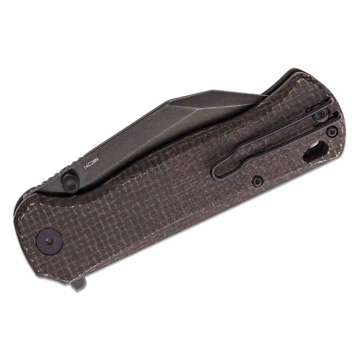 Couteau QSP Swordfish Brown Lame Wharncliffe Acier 14C28N Manche Micarta IKBS Button Lock Clip QS149C2 - Livraison Gratuite