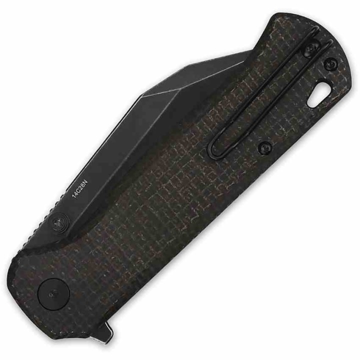 Couteau QSP Swordfish Brown Lame Wharncliffe Acier 14C28N Manche Micarta IKBS Button Lock Clip QS149C2 - Livraison Gratuite